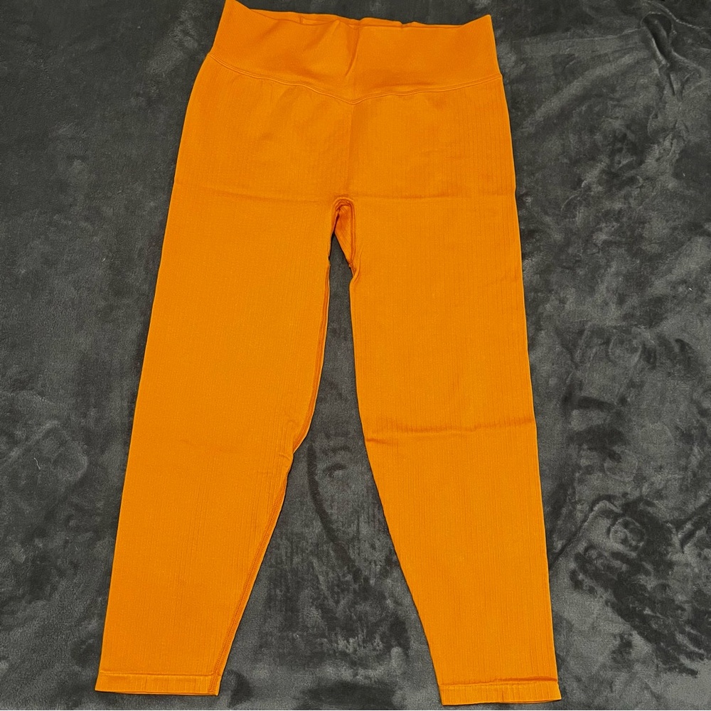 Victoria's Secret PINK Active Leggings cropped Ribbed W/Pocket Mustard Yellow XL